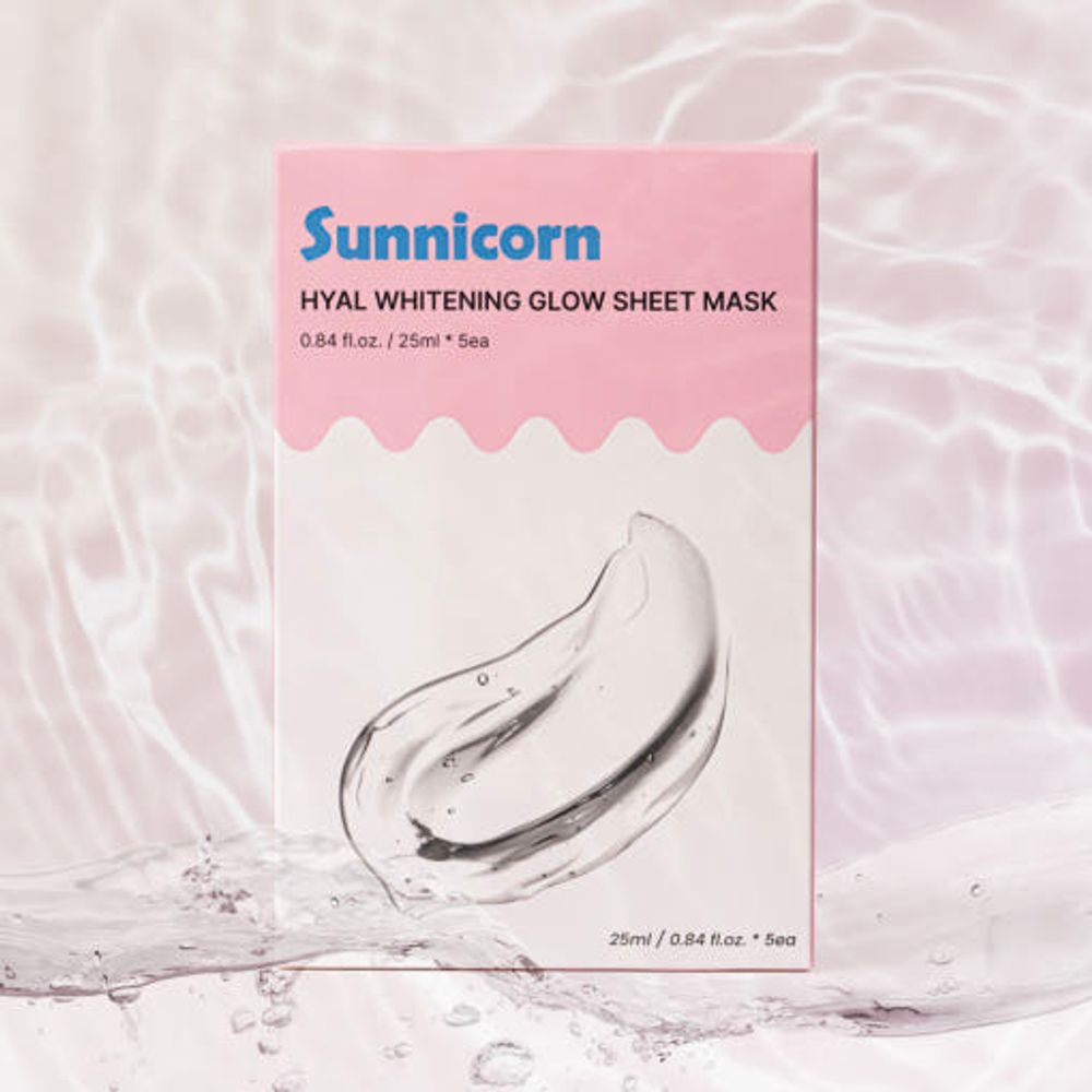 [SUNNICORN] Hyal Whitening Glow Sheet Mask 1BOX(5sheets): Tight-Fit Hydrating Mask with 20,000PPM Niacinamide for Whitening & Moisture Care - Made in Korea